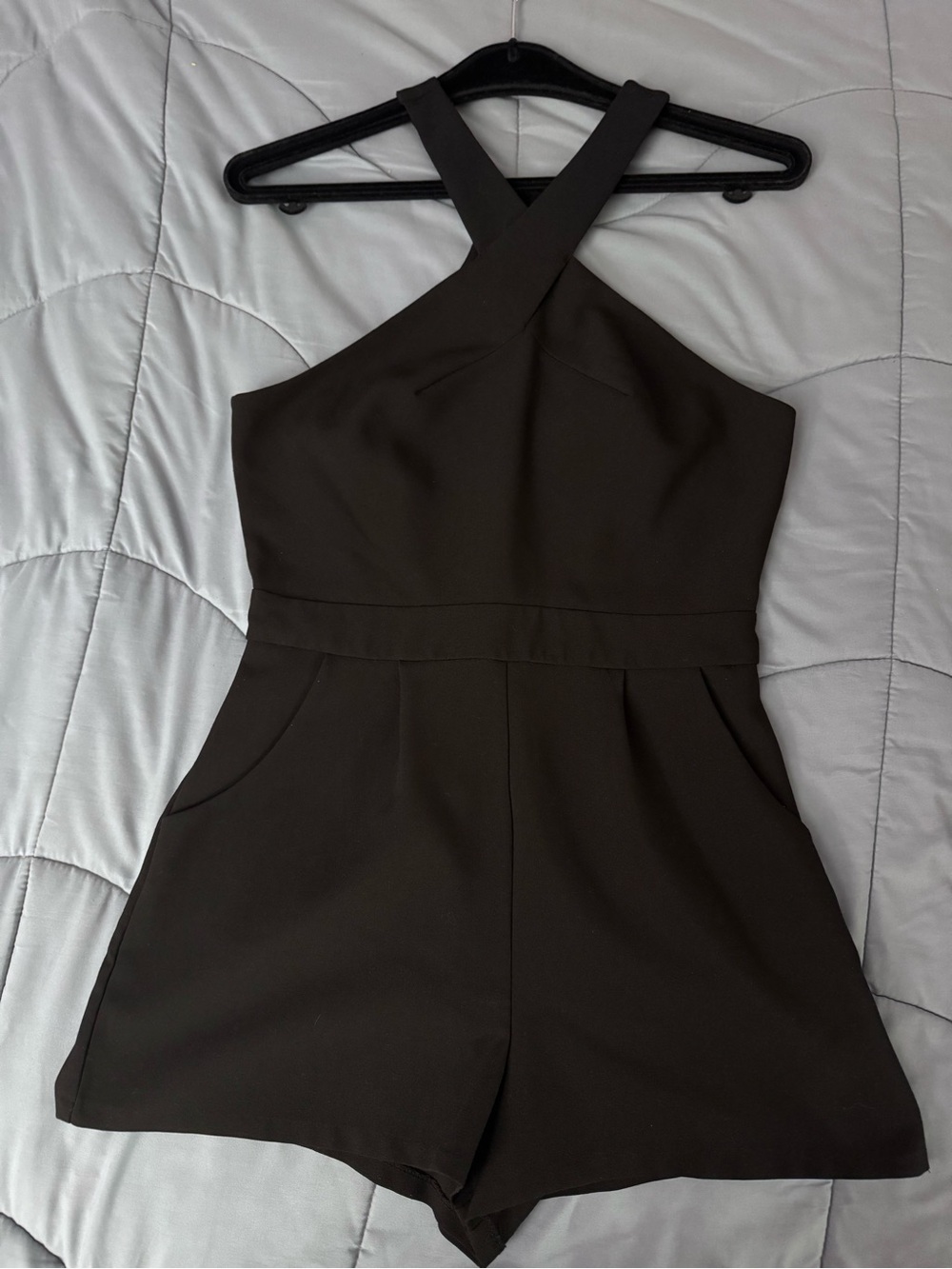 Cross-Front Sleeveless Romper in black